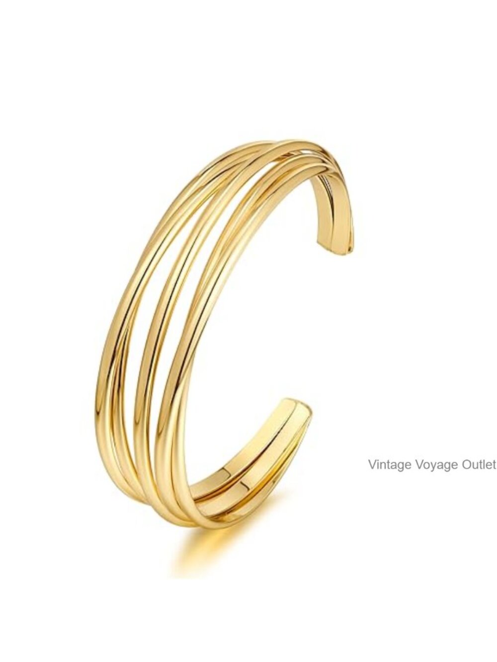18K Gold Plated Brass Multi-Layer Cross Wire Cuff Bracelet Adjustable Open